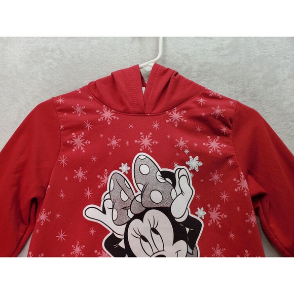 Disney Minnie‎ Mouse Hoodie Girls Sz XL Red Snowflake 100% Polyester Long Sleeve - Picture 3 of 10